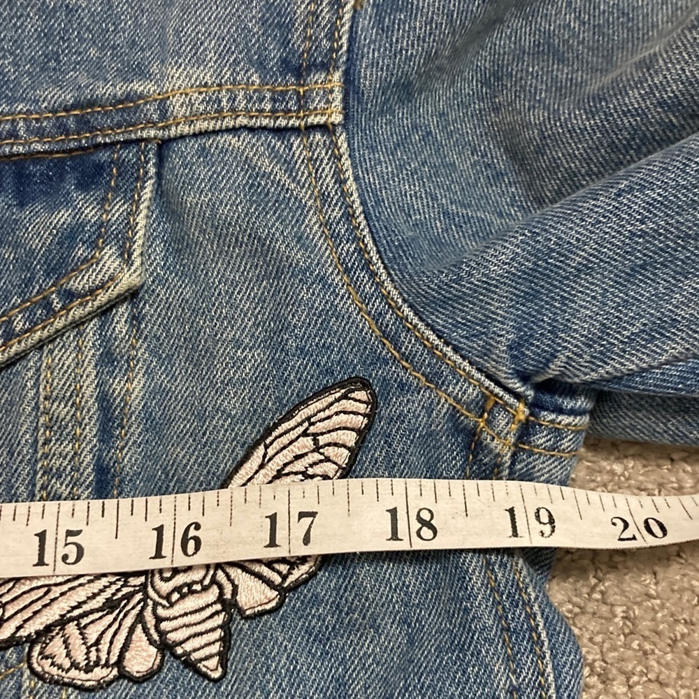 Aritzia Little Moon Dianthus Blue Denim Jacket with Colorful patchwork small - Picture 10 of 11